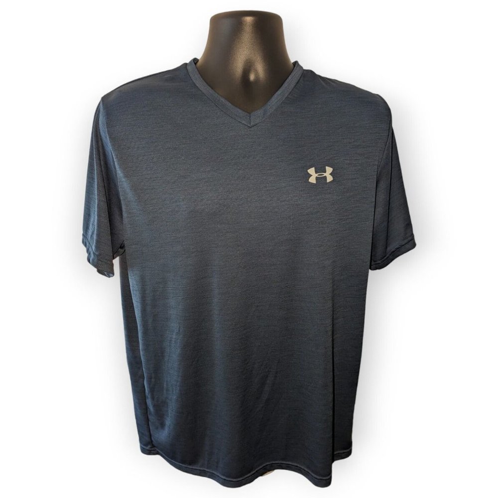 Under Armour Shirt Men's L Blue HeatGear Short Sleeve Workout Gym Crew Neck